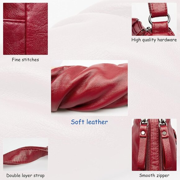 🆕 Volganik Rock PU Leather Shoulder Bag Women Red Soft Pocketbooks Purse - Picture 7 of 7